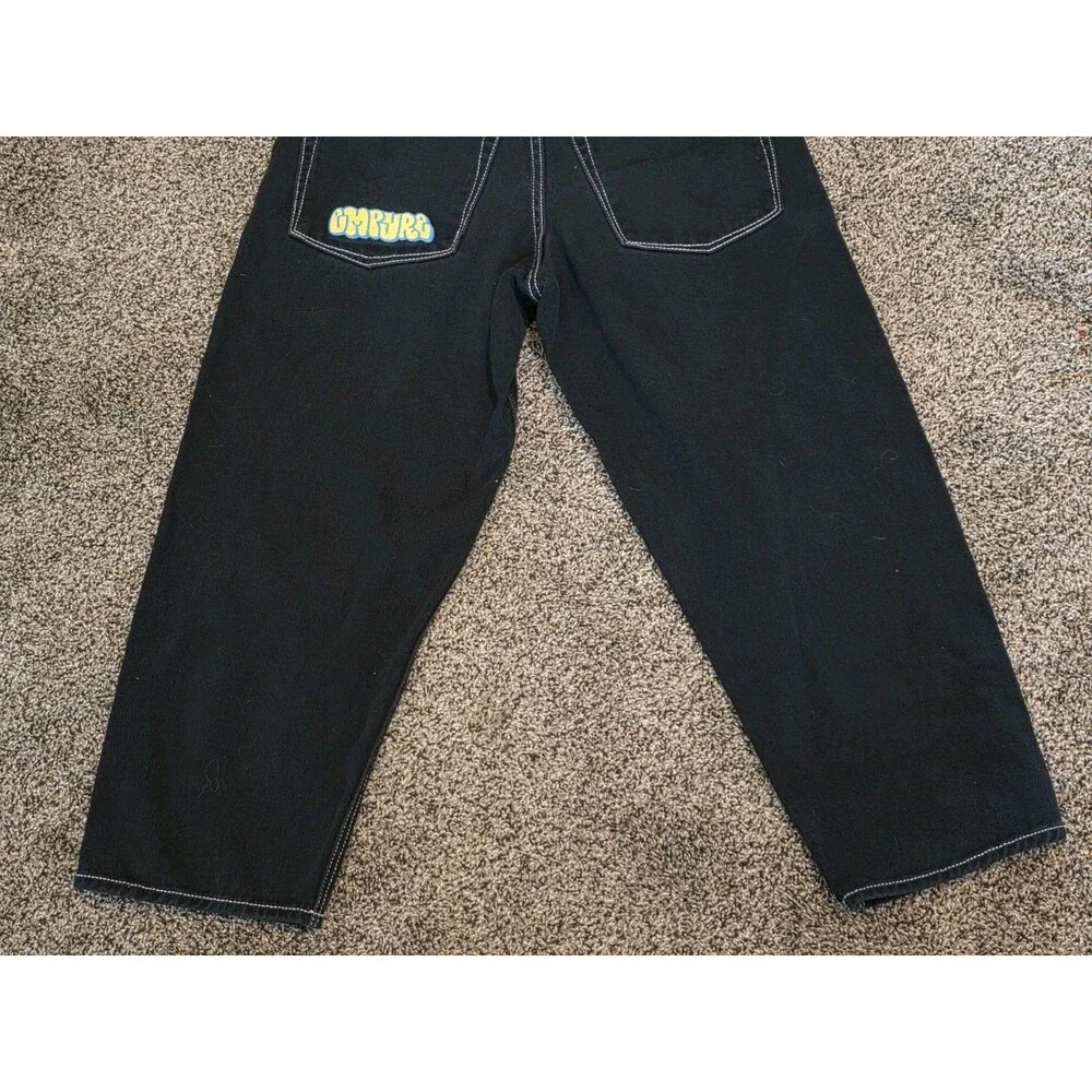 Empyre Baggy Loose Fit Skate Jeans Black w/ White Contrast Stitch Size 28x23